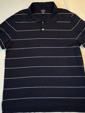 J. Crew Sueded Cotton Polo Shirt - Navy Ivory Wave Stripe - Size XL